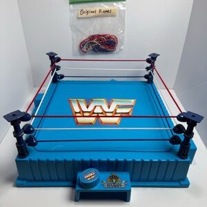 WWF Wrestling Ring Playset with Ropes & WrestleMania Accessories